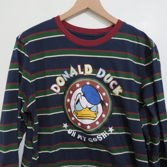 Disney Mens Sz L Navy Striped Donald Duck Long Sleeve Crew Neck Shirt - Picture 3 of 5